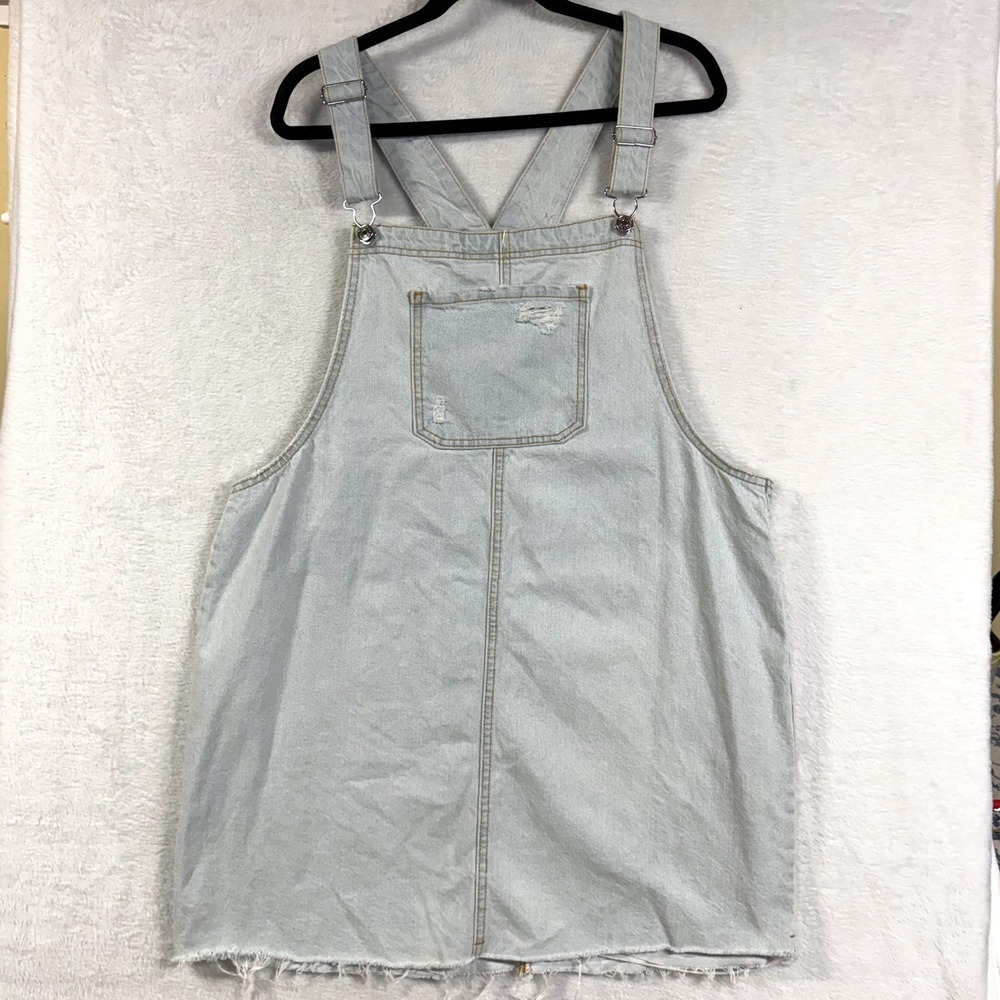 NEW Wild Fable XXL Light Blue Denim Overall Dress Distressed Mini Pinafore Skirt